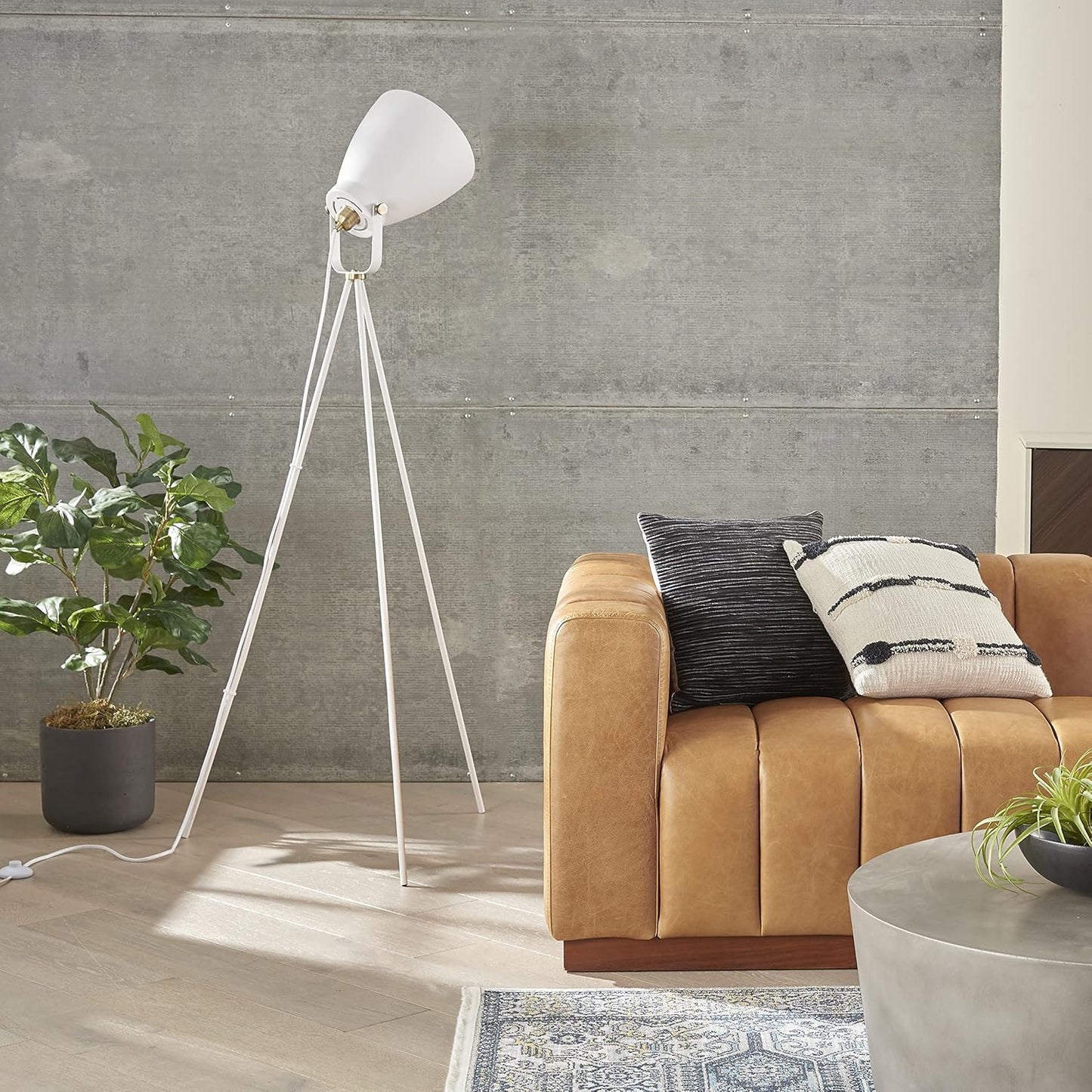 Home 57" Tripod Floor Lamp, Modern, Industrial, Transitional for Bedroom, Living Room, Office, White
