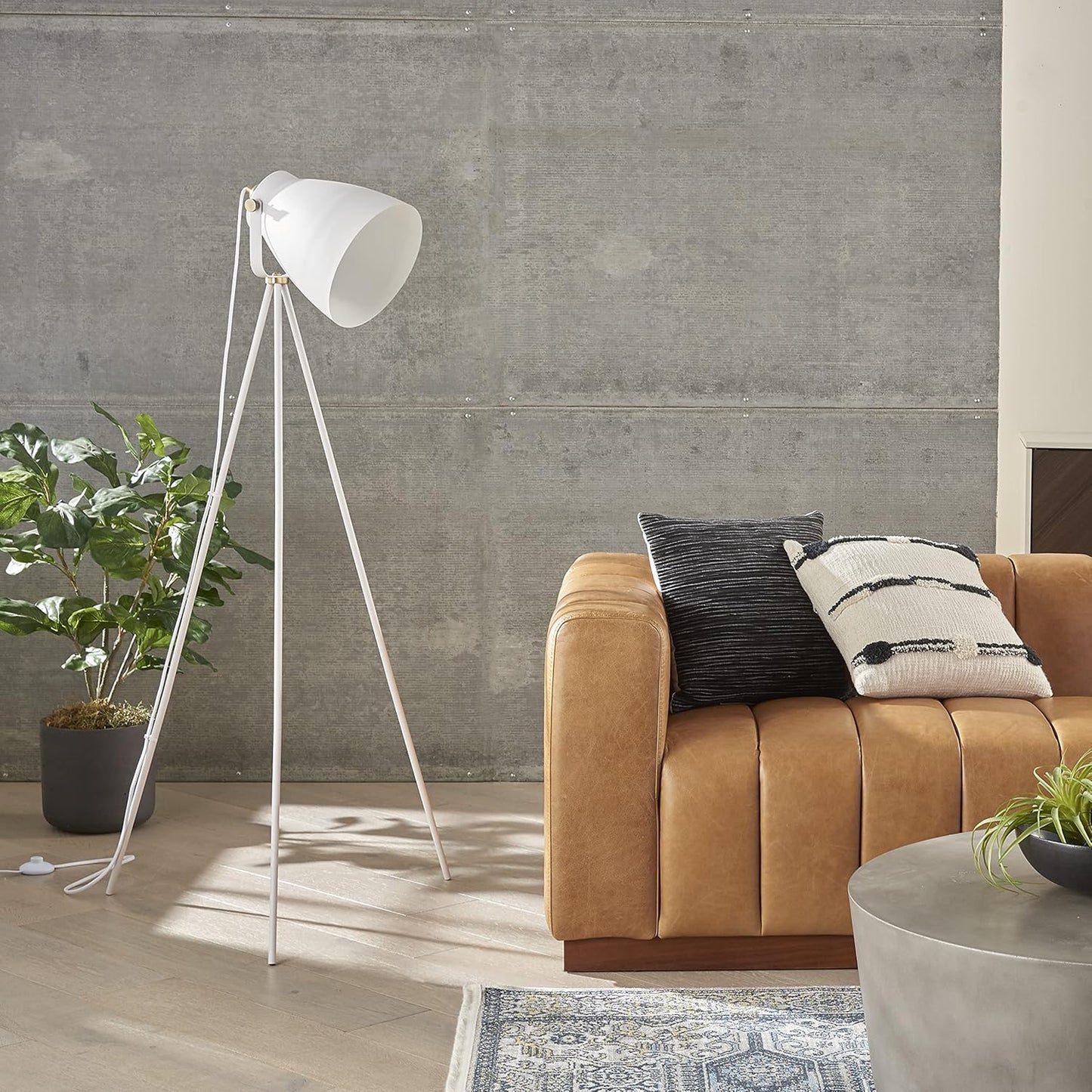 Home 57" Tripod Floor Lamp, Modern, Industrial, Transitional for Bedroom, Living Room, Office, White